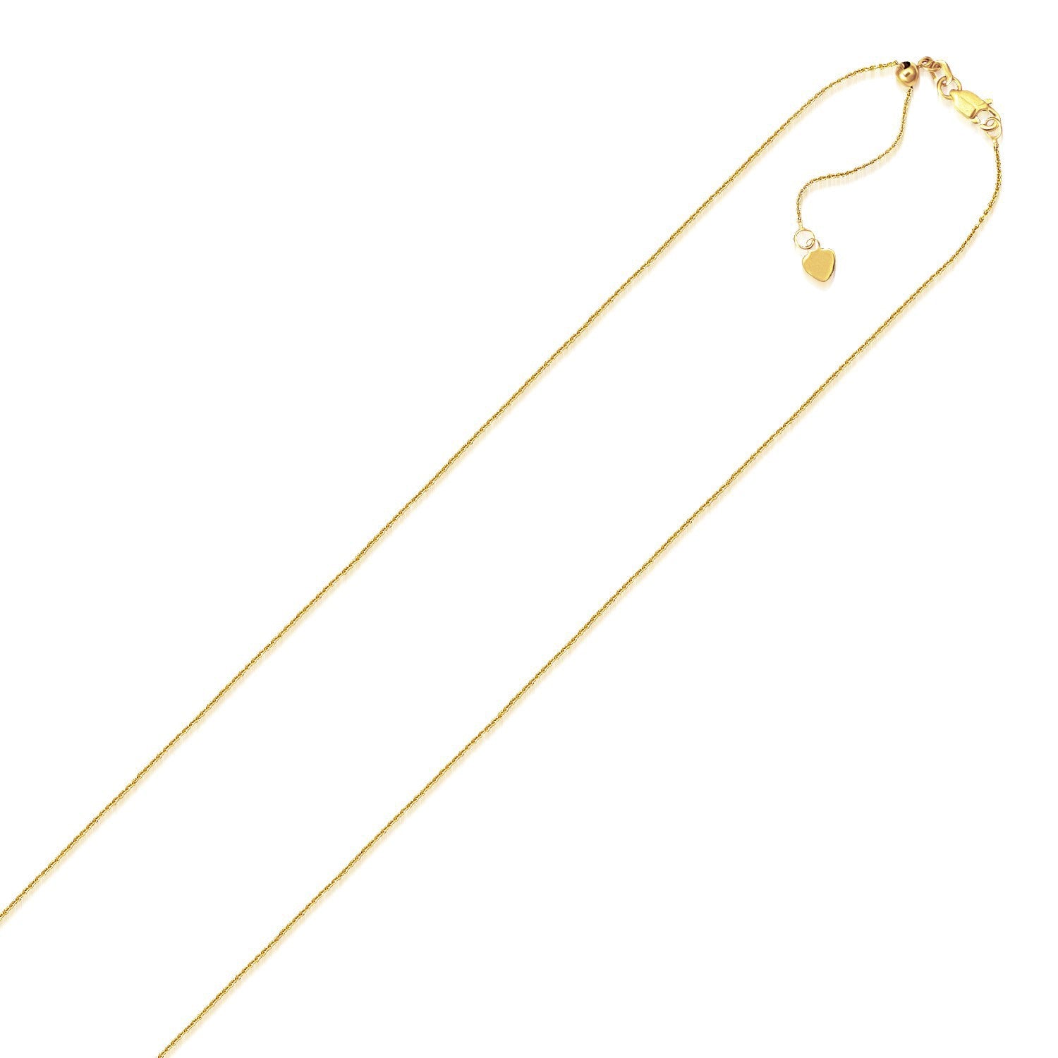 10k Yellow Gold Adjustable Cable Chain (1.10 mm) in a sleek high-contrast midnight luxury editorial style